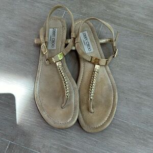 Jimmy Choo Nox Flat Crystal Thong Sandal Size 37.5